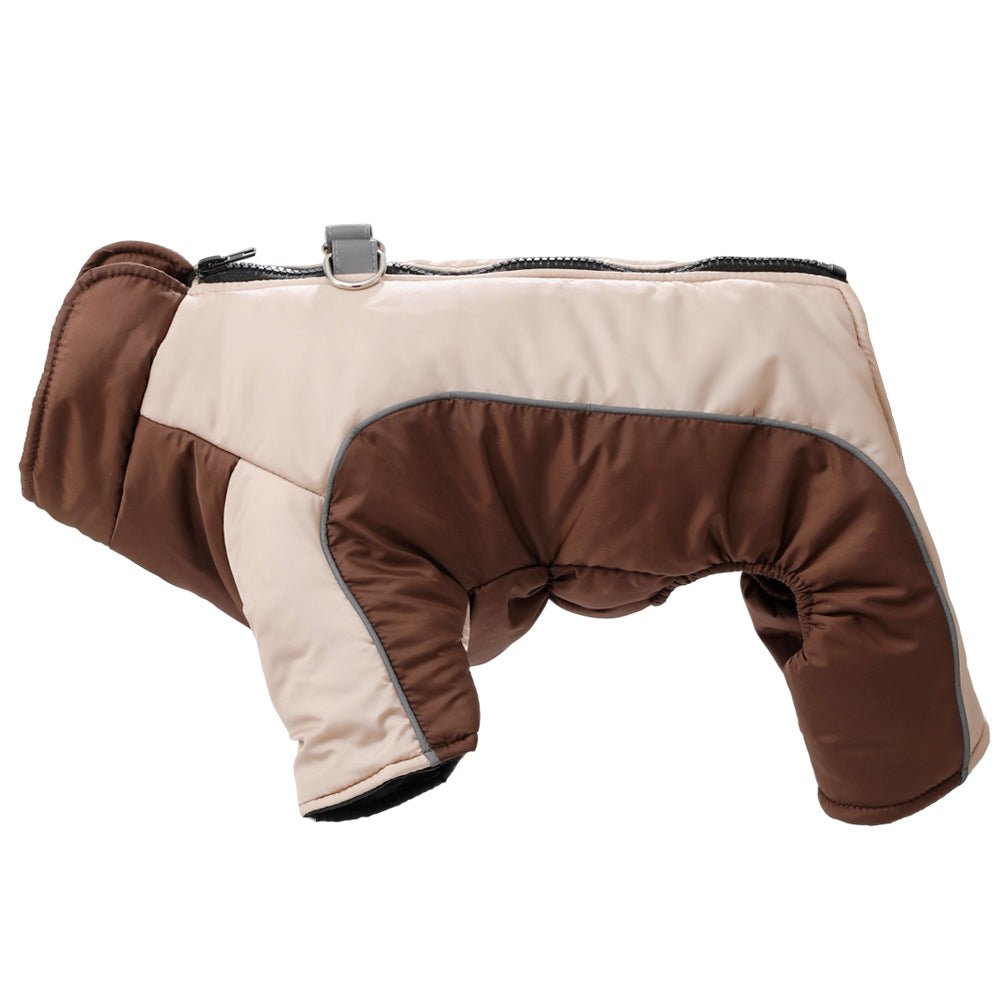 Heavy-duty waterproof dog jacket, warm winter protection, reflective for outdoor dog gear.