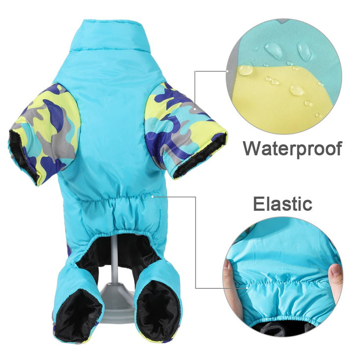 All-weather dog jacket: warm, waterproof, reflective for winter cold protection.