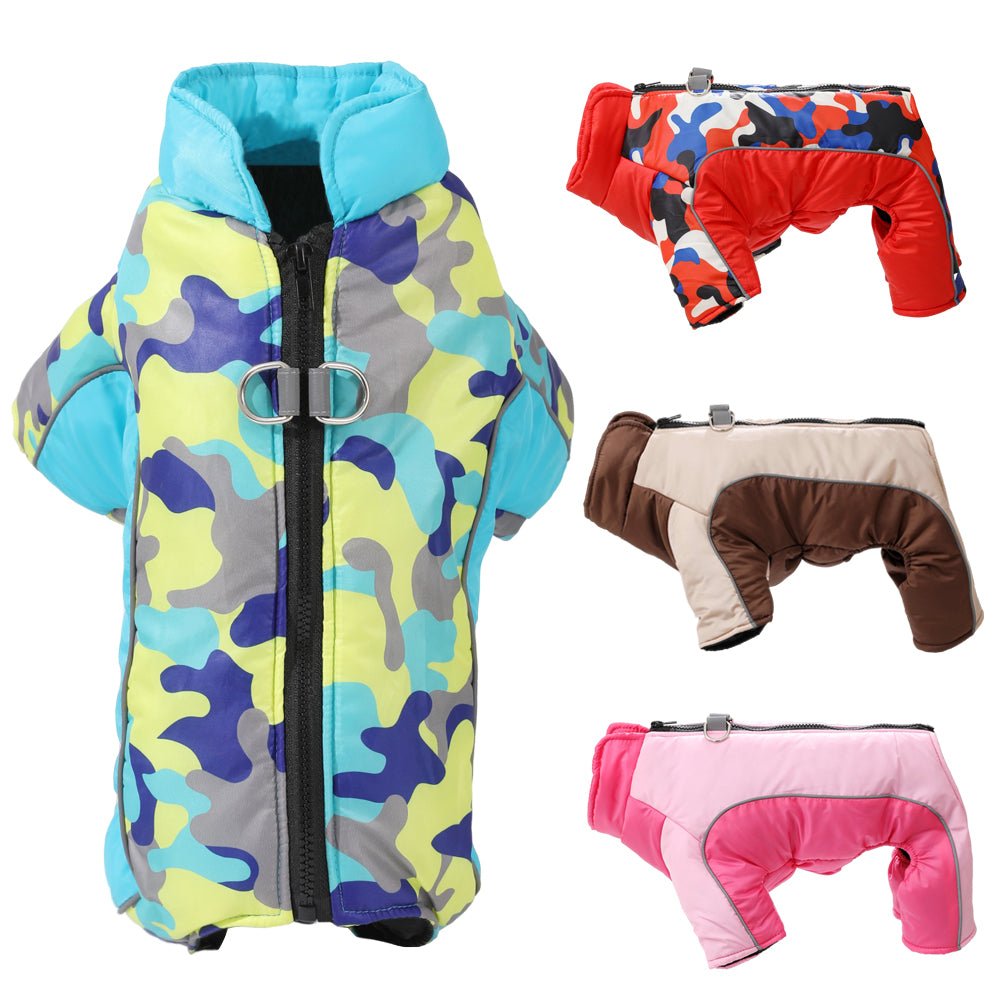 Functional & stylish warm dog winter jacket, waterproof & reflective for pet comfort.