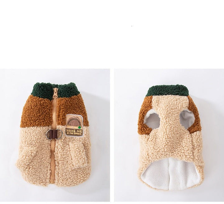 Comfortable and stylish pet apparel: color block dog vest with leash D-ring and wool blend fabric.