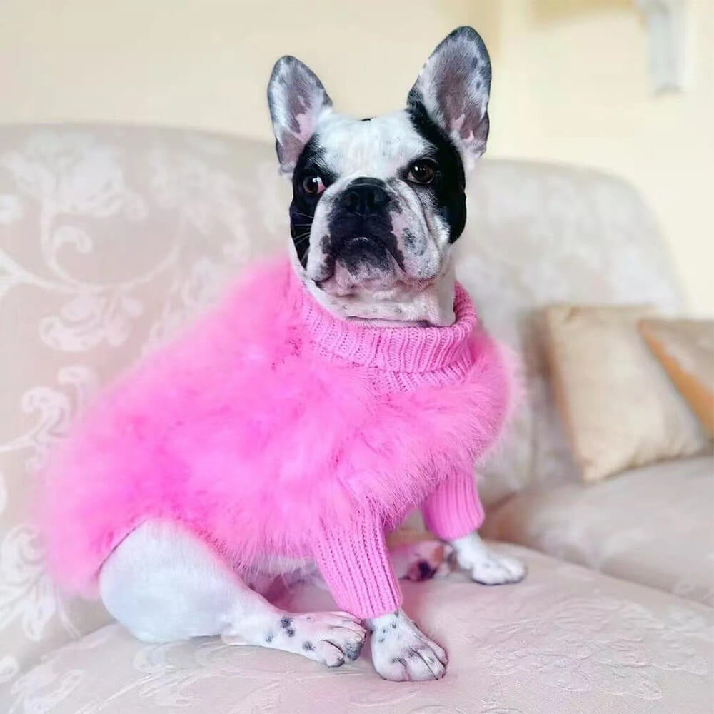 Warm wool blend knit turtleneck dog sweater in a soft, cozy fabric for winter pet fashion.