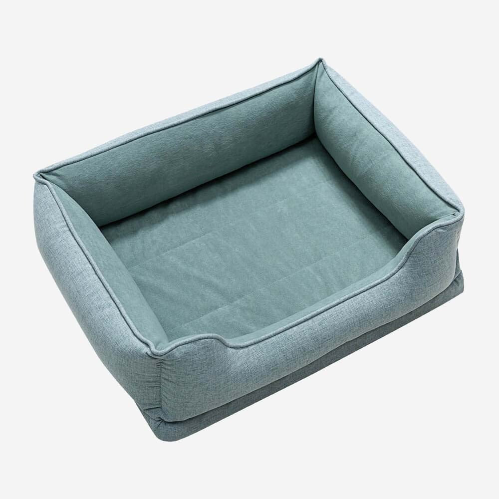 Overview of a new washable non-slip bolster cat bed, soft and easy to clean pet comfort