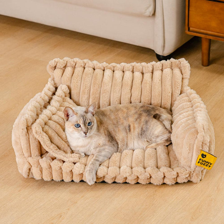 Detail of the non-slip bottom of a calming cat bed, ensuring stability for pets