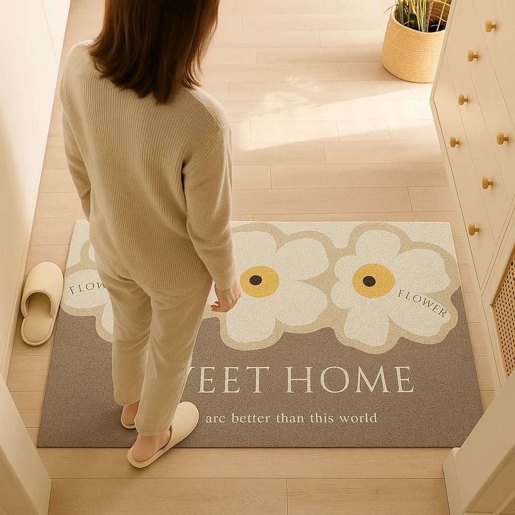 Easy-care washable entry mat with non-slip backing. Ideal indoor/outdoor doormat, keeps floors clean & safe, home decor.