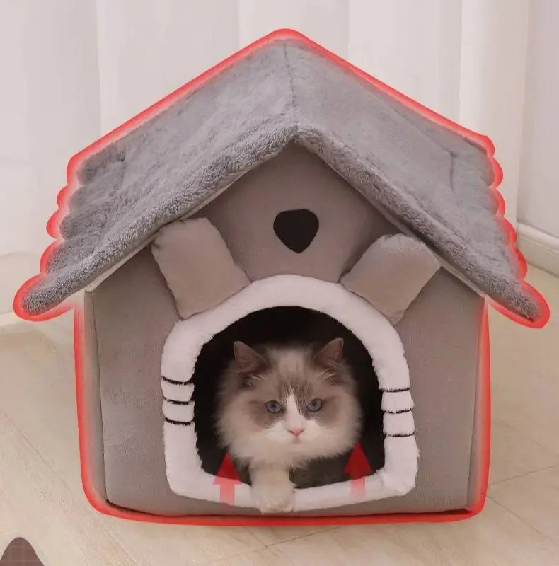 Beige washable corduroy dog house, perfect cozy shelter for small breeds