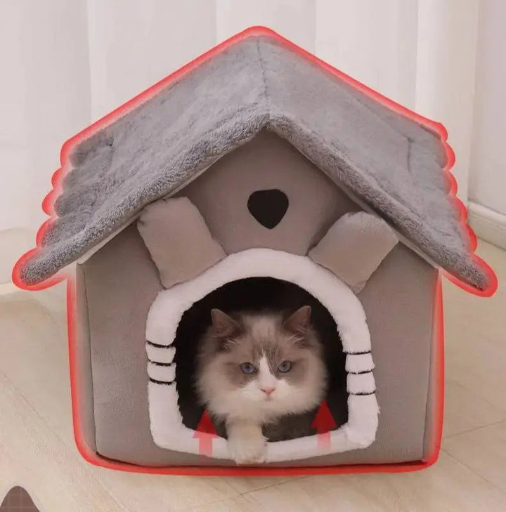 Beige washable corduroy dog house, perfect cozy shelter for small breeds