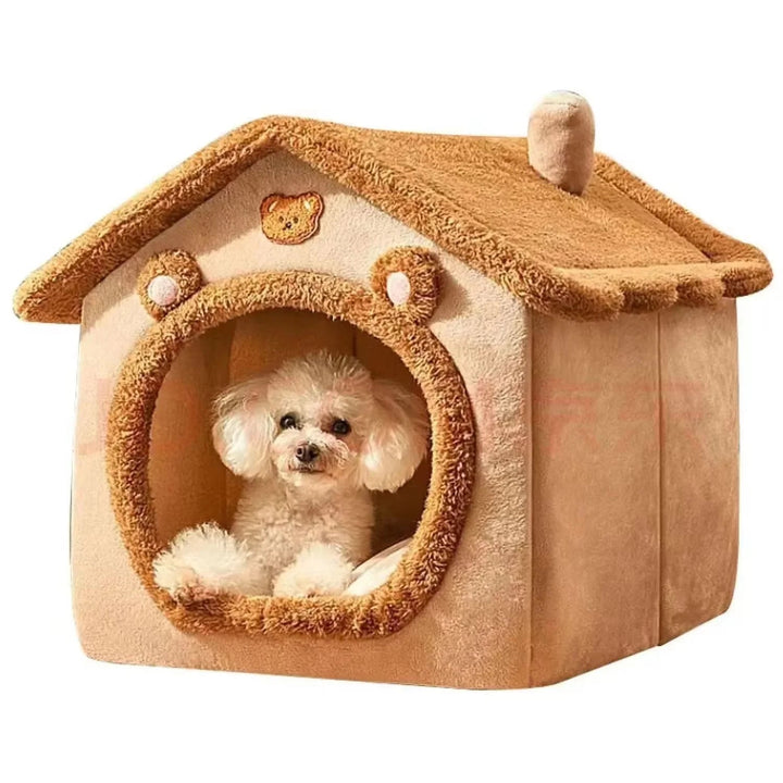 Open view of small dog house interior: soft corduroy, washable for all seasons