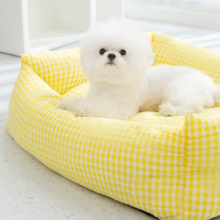 Washable pet bed in a rectangle design, offers comfort and support for pets