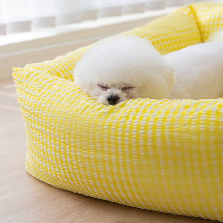 Soft rectangle dog bed with bolster edges, removable cover for convenient washing