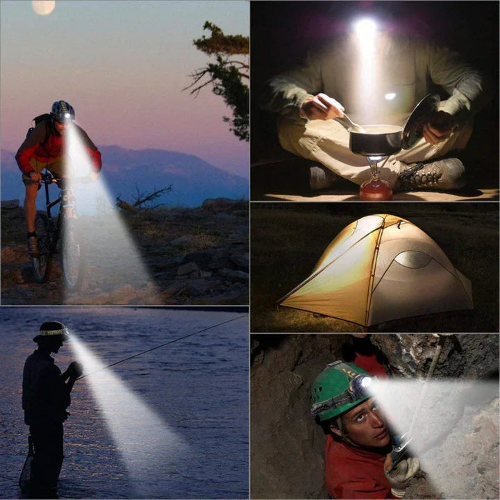 Rechargeable LED dog walking headlamp, 2000 lumens, waterproof for night outdoor pet adventures.