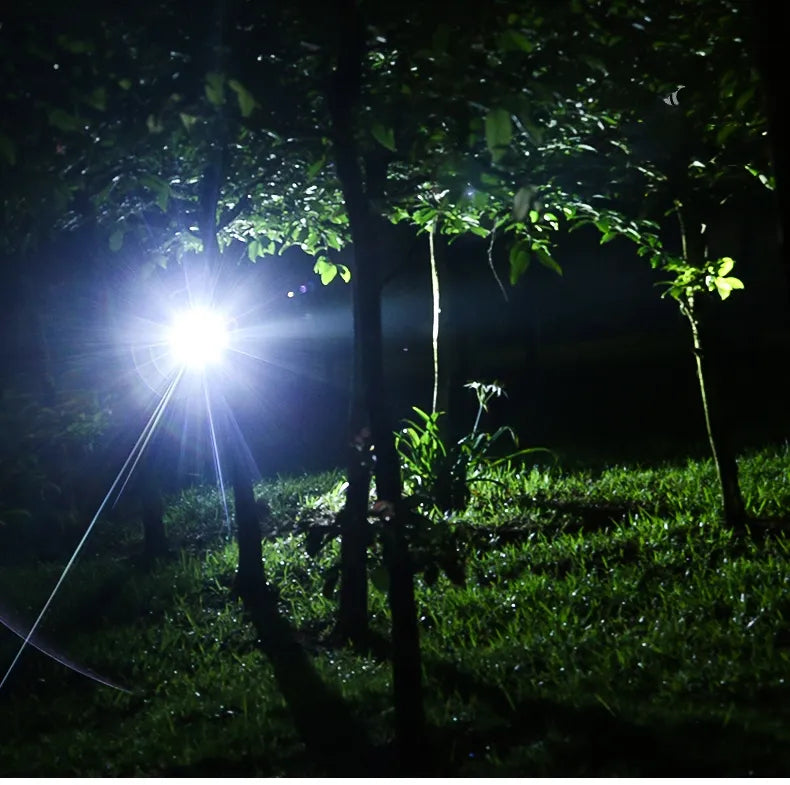 Black 2000-lumen LED headlamp with adjustable zoom for night dog walking and outdoor activities.