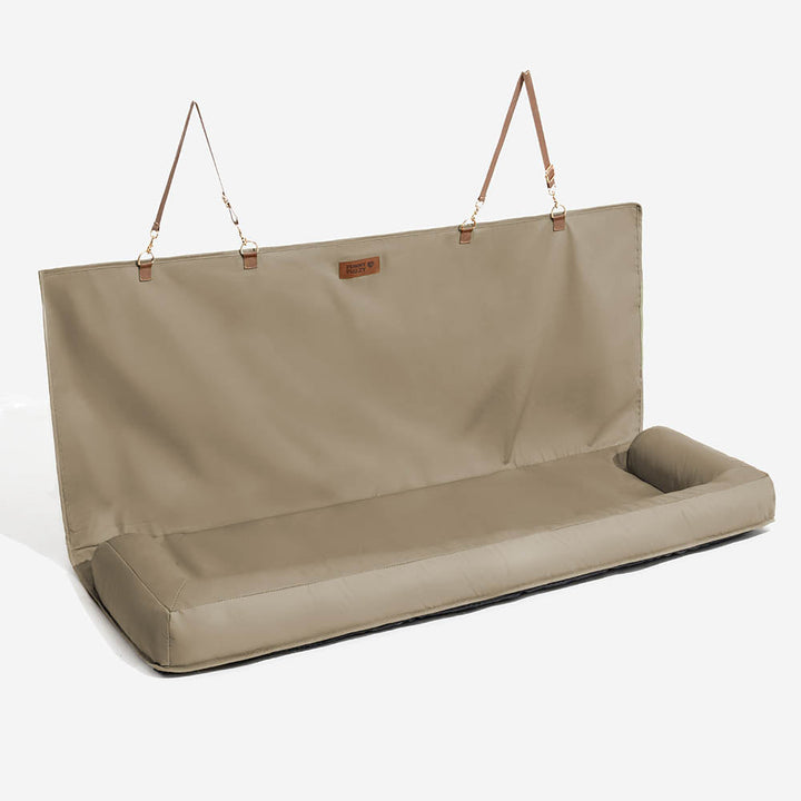 Waterproof anti-slip dog car seat cover, universal fit design for various car models.