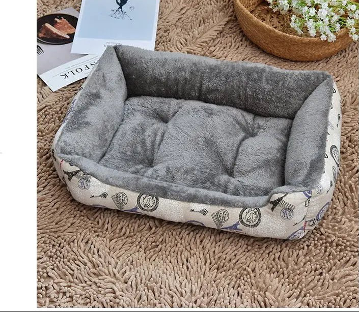 Top-down view of a spacious grey waterproof bolster pet bed for dogs & cats
