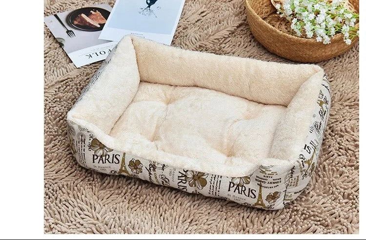Multiple pets (dog & cat) sharing a large, comfortable, waterproof bolster bed