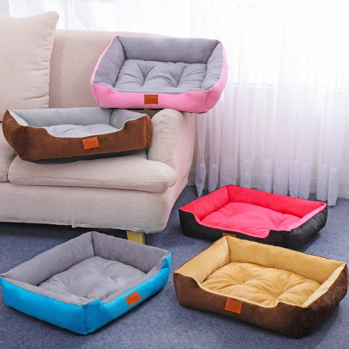 Close-up of waterproof soft fabric on a grey pet bolster bed, comfortable