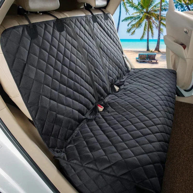 Black waterproof dog seat cover for cars, easy to install and remove, machine washable.