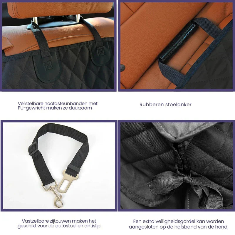 Pet accessory: car seat cover, heavy-duty material, protects vehicle interior from dog messes.