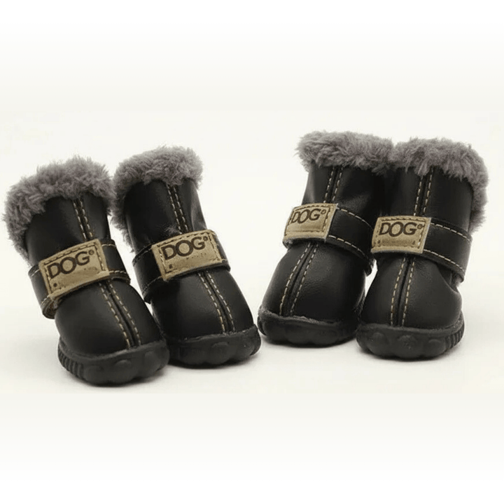 Fleece-lined waterproof dog boots, perfect for cold weather paw protection and outdoor adventures.