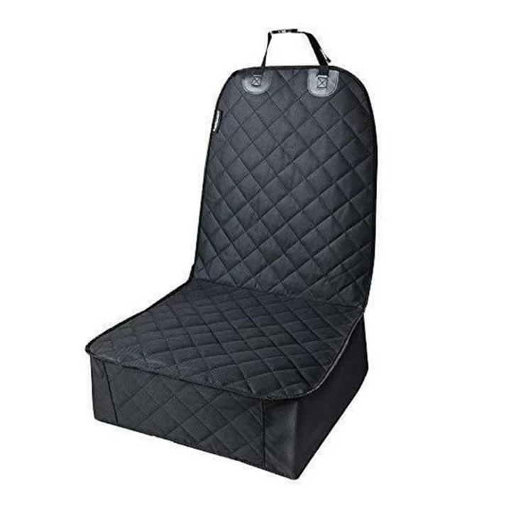Close-up of non-slip waterproof front seat cover for dogs, showing durable fabric and buckles