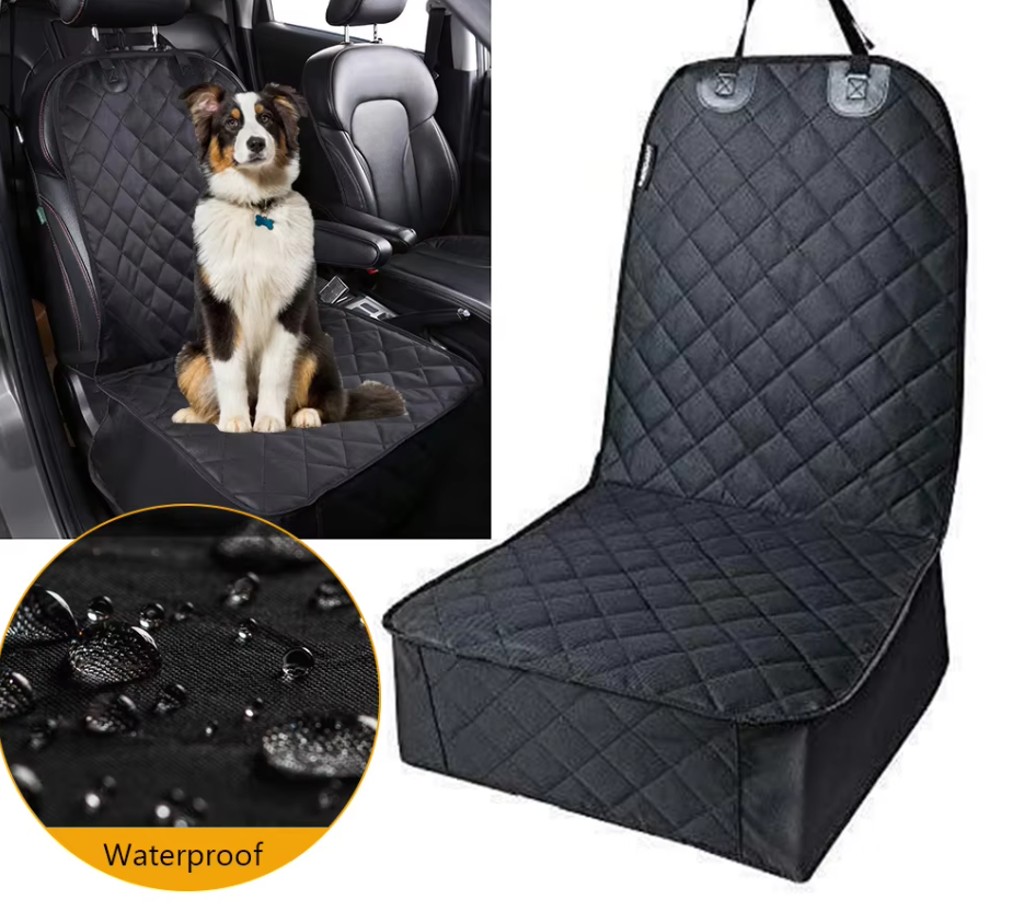 Black universal waterproof car front seat cover for dogs, protecting passenger seat from scratches