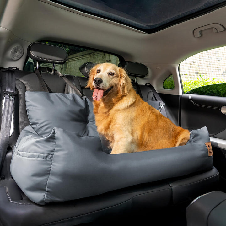 Waterproof dog car seat bolster bed for large pets, gray, protecting upholstery