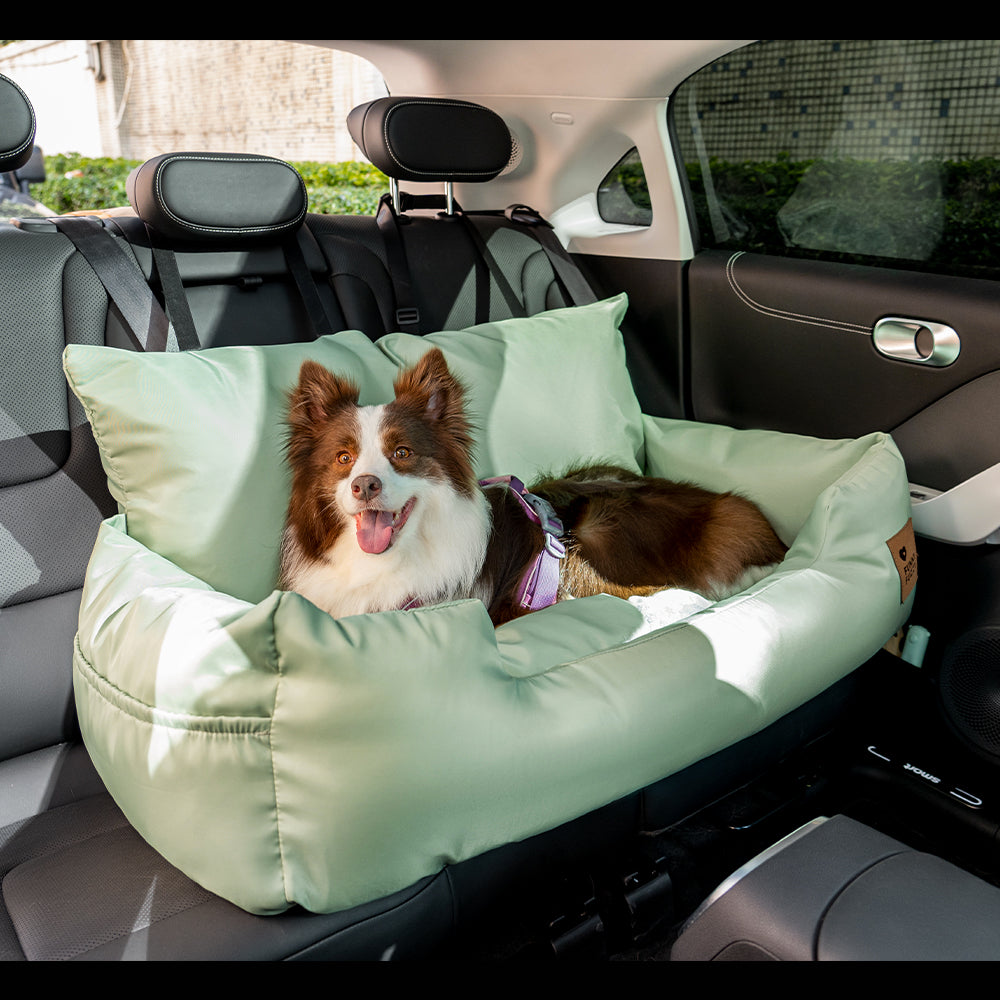 Waterproof dog car seat with plush bolster, ideal for large dog car rides