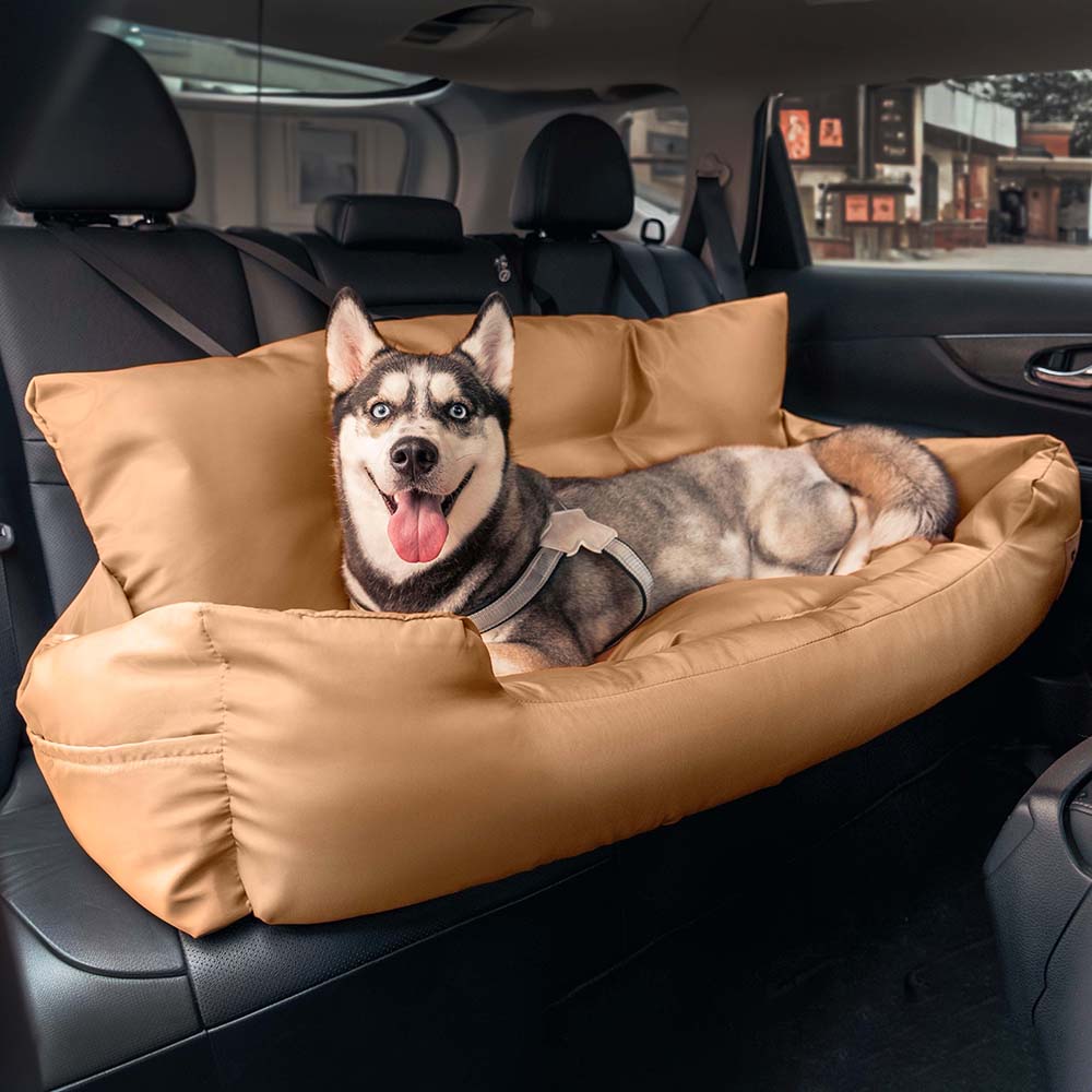 Waterproof dog car bed for medium to large pets, gray, with removable cover