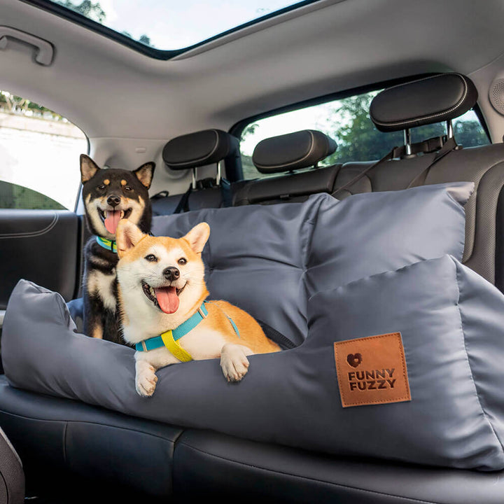 Durable waterproof dog car bed for large dogs, gray, with secure straps