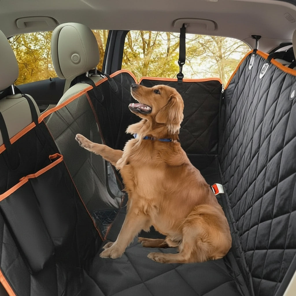 Durable waterproof pet car seat cover protects vehicle interior from spills & scratches, ensures comfortable dog travel.
