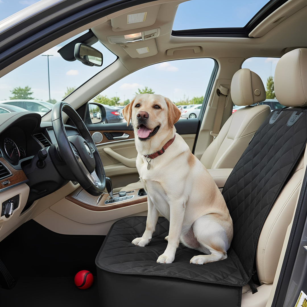 Front car seat cover for dogs, waterproof and easy to clean, black, with textured non-slip surface