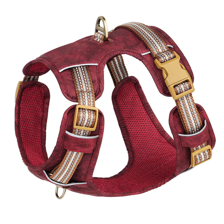 Durable pu leather & nylon waterproof dog harness with reflective accents for enhanced visibility