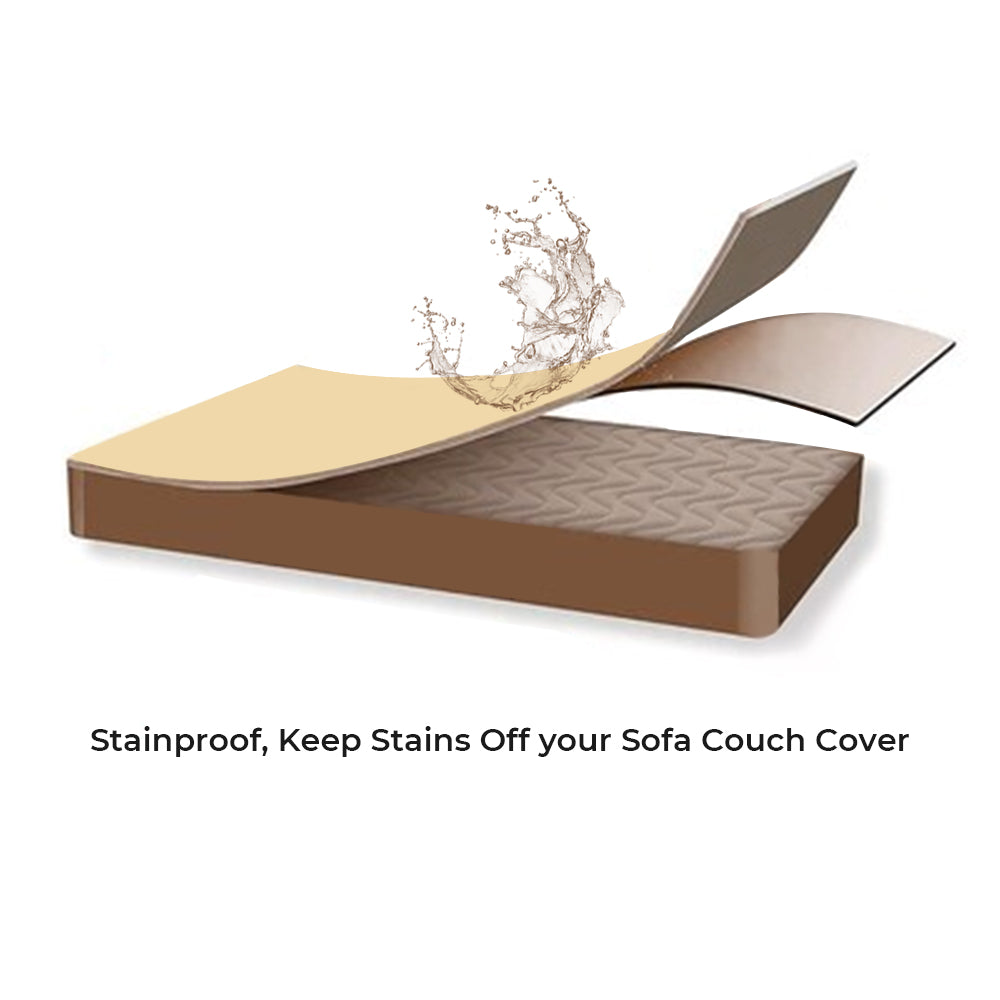 Full view of a living room sofa protected by a waterproof, non-slip sherpa fleece cover for pets
