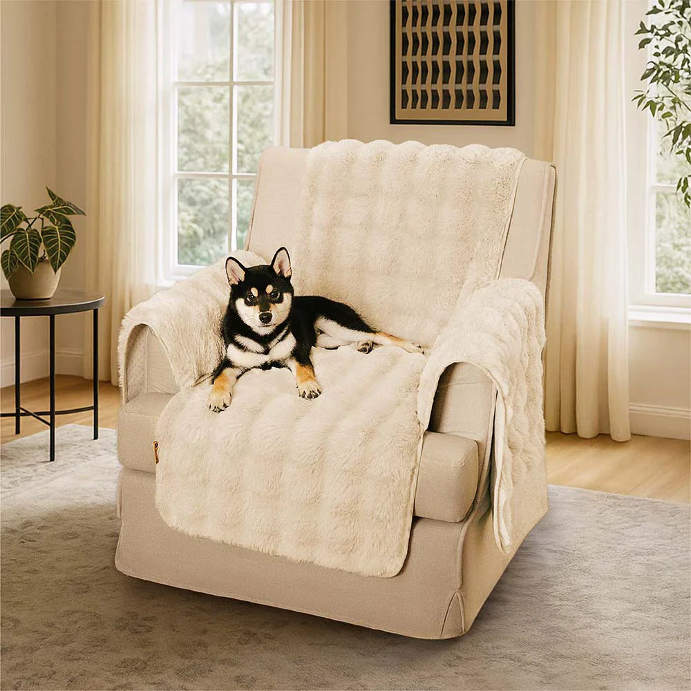 Red waterproof fluffy couch cover, a bold statement and effective sofa protector.