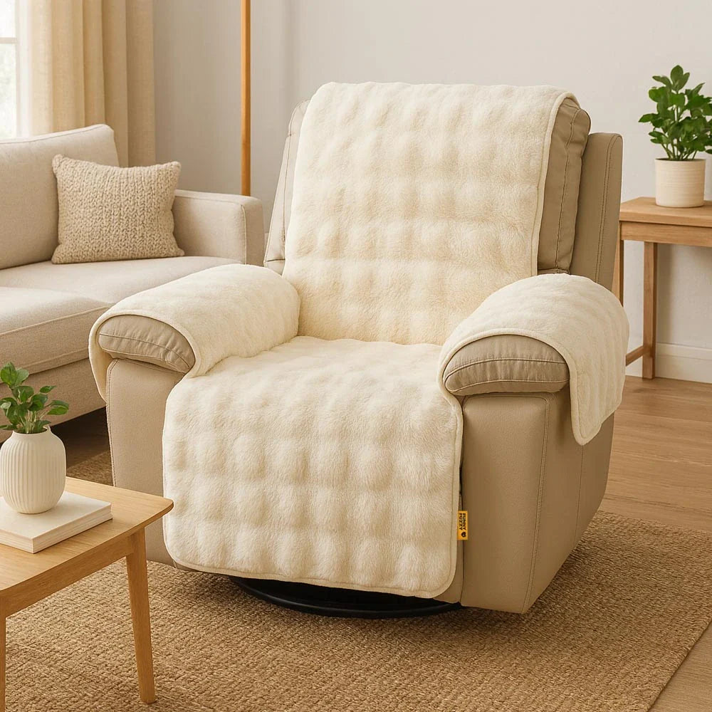 Waterproof fluffy sofa protector, easy to clean and machine washable for convenience.