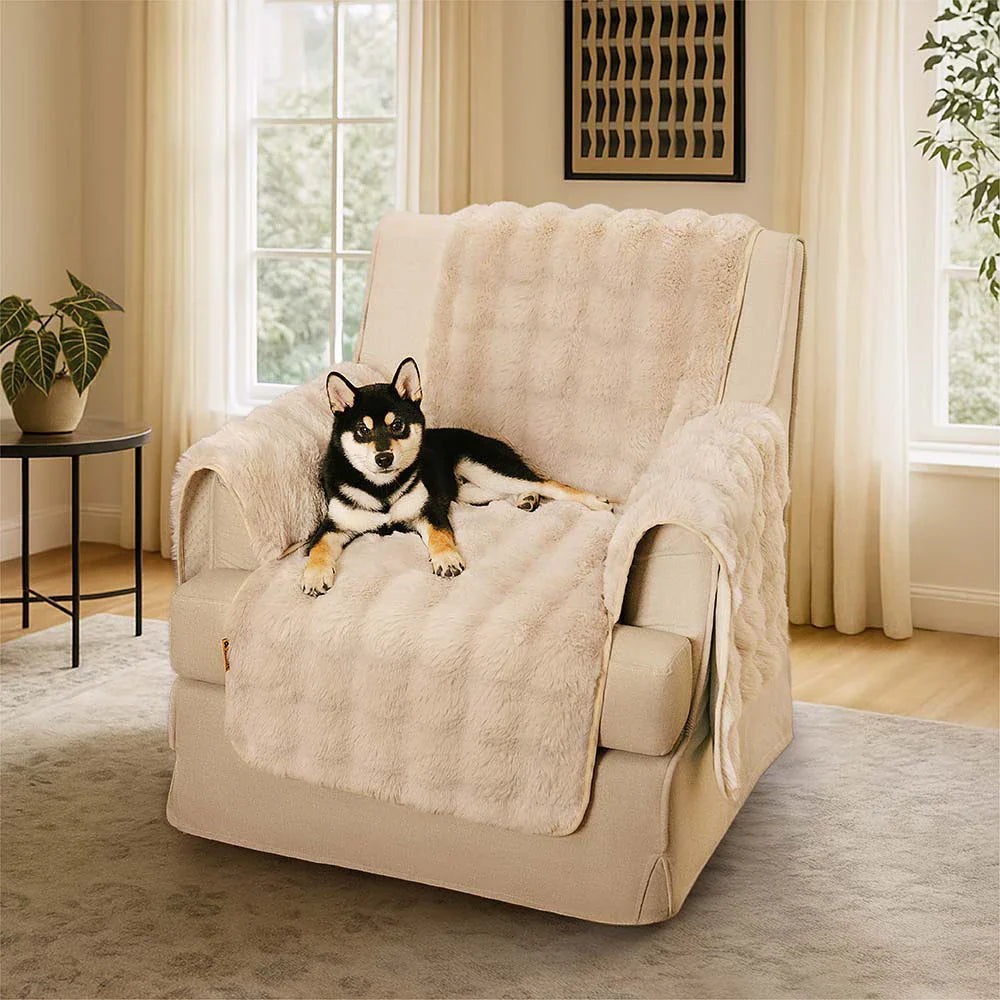 Two-tone waterproof fluffy couch cover, combining style and pet friendly protection.