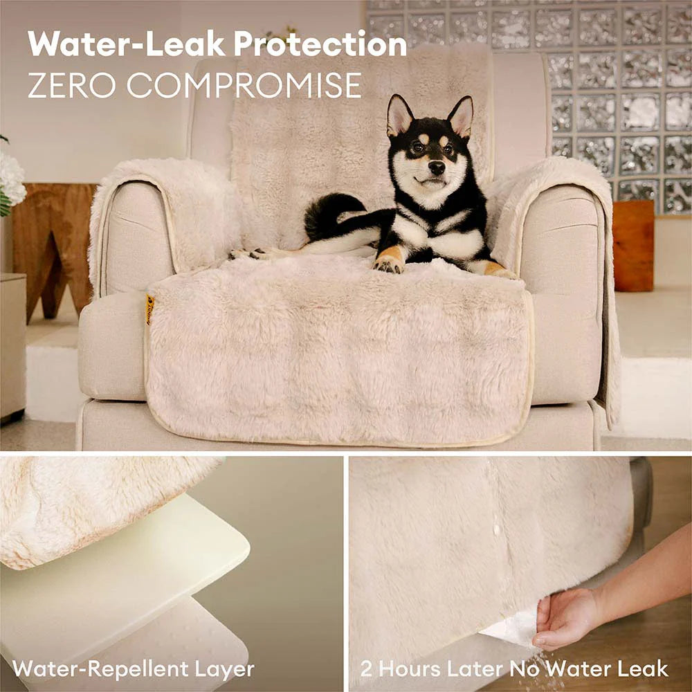 Close-up of the soft, fluffy texture of a waterproof sofa protector, perfect for home decor.