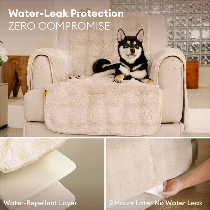 Close-up of the soft, fluffy texture of a waterproof sofa protector, perfect for home decor.