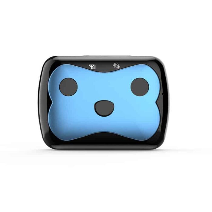 Unisex black smart GPS pet collar with long battery life for outdoor dog tracking.