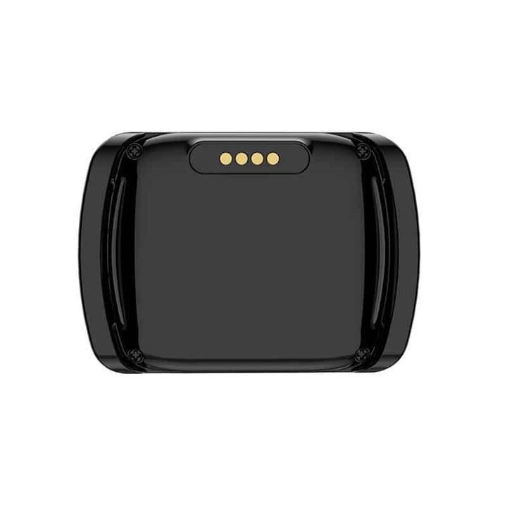 Pet safety GPS collar in black, displaying its compact design for comfortable, all-day wear.