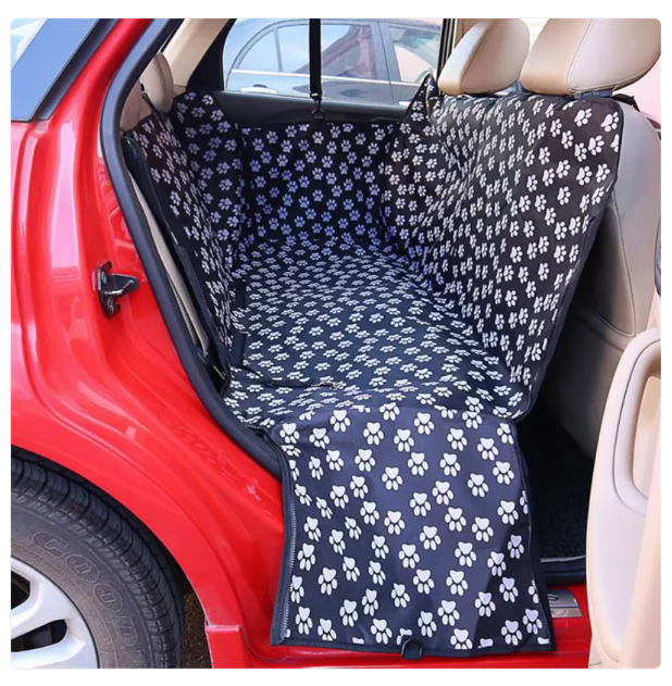 Durable pet car seat cover with non-slip backing, waterproof fabric, fits most cars, SUV rear seats.