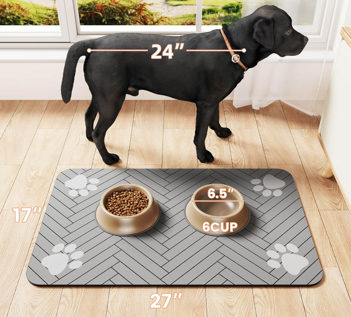 Easy-clean pet mat, waterproof and non-slip, perfect for dog and cat feeding supplies.