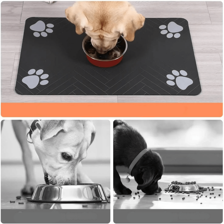 Non-slip silicone pet placemat, easy-clean, ideal for dog and cat bowls, catching food and water mess.