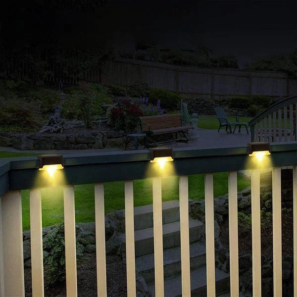 Accent lighting with solar LED deck lights, ideal for creating a pleasant garden atmosphere