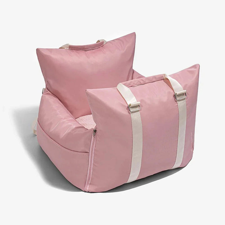 Grey pet car seat bed for travel, waterproof, ideal for dogs and cats, with soft cushioning