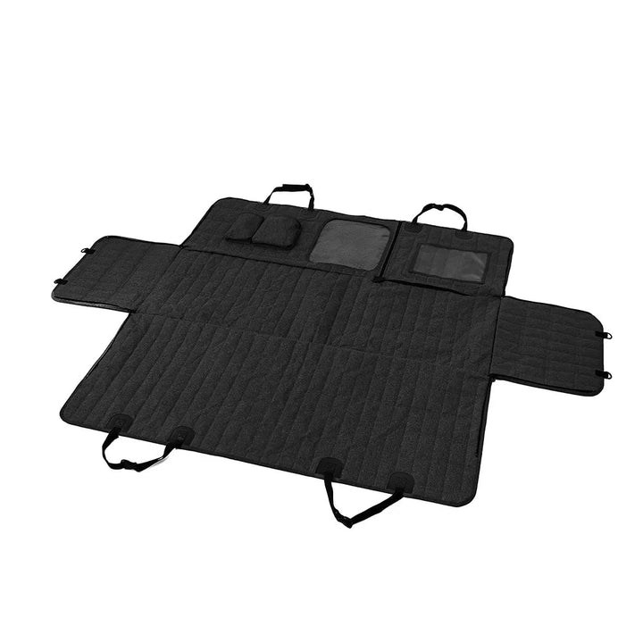 Unisex pet car hammock, black, providing backseat protection and pet safety for auto travel