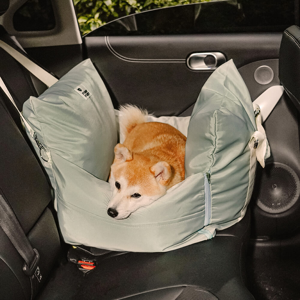 Waterproof pet car seat bed for dogs, grey, with safety straps