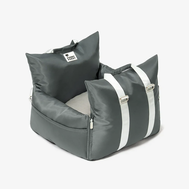 Heavy-duty waterproof pet car seat, grey, with non-slip bottom