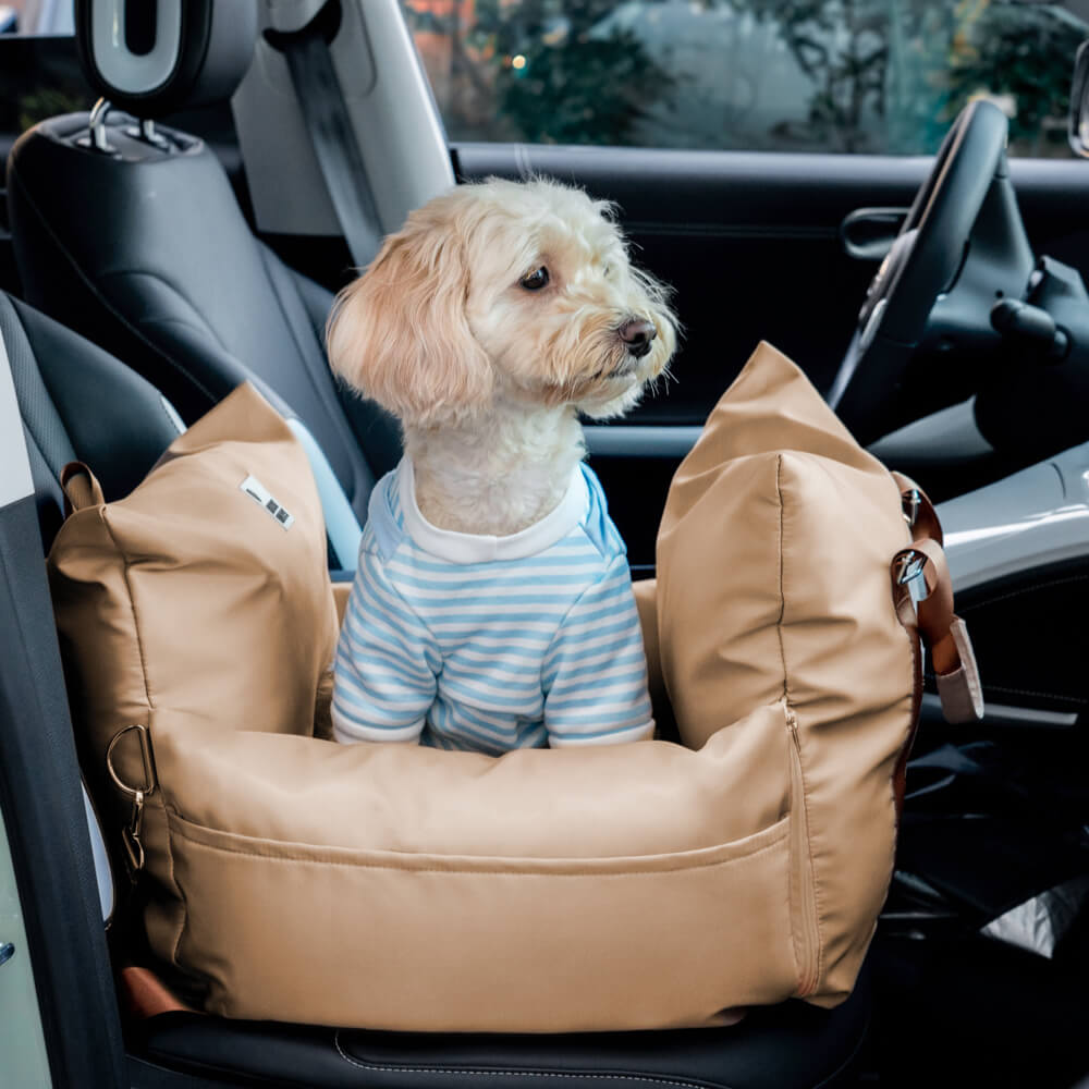 Dog car seat, black, waterproof, with front storage pocket