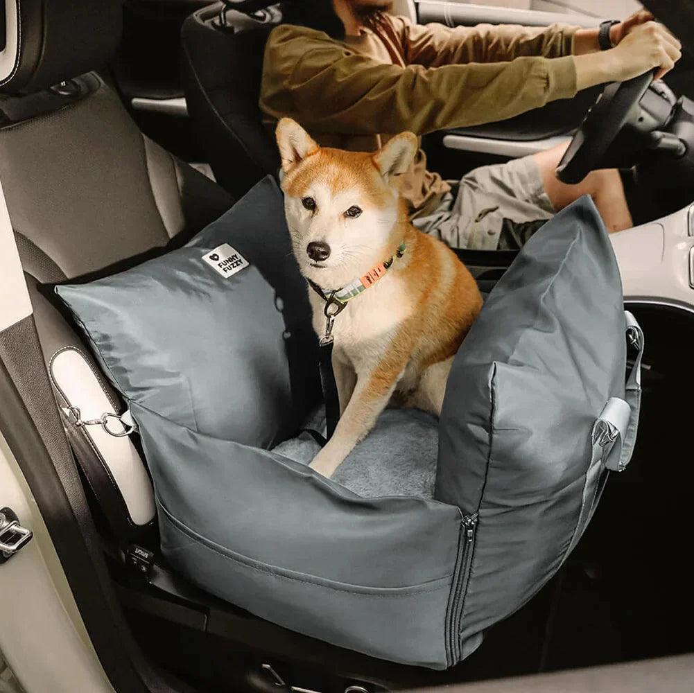 Machine washable dog car seat, black, with adjustable straps