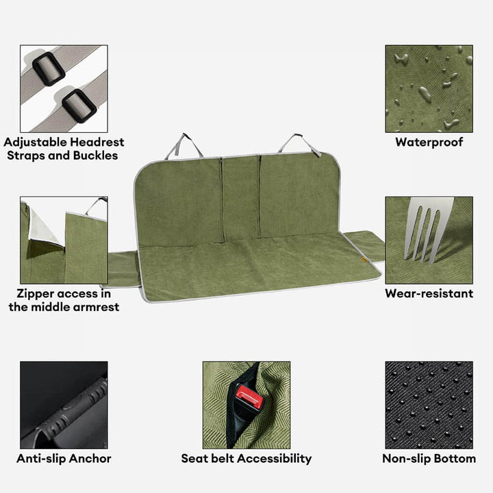 Black waterproof pet car seat cover, pet friendly vehicle interior solution